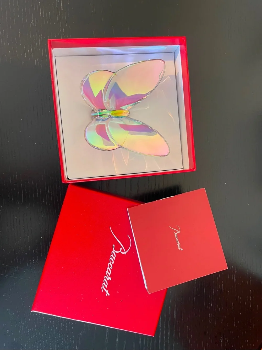 Baccarat Iridescent Crystal Butterfly in Red Gift Box